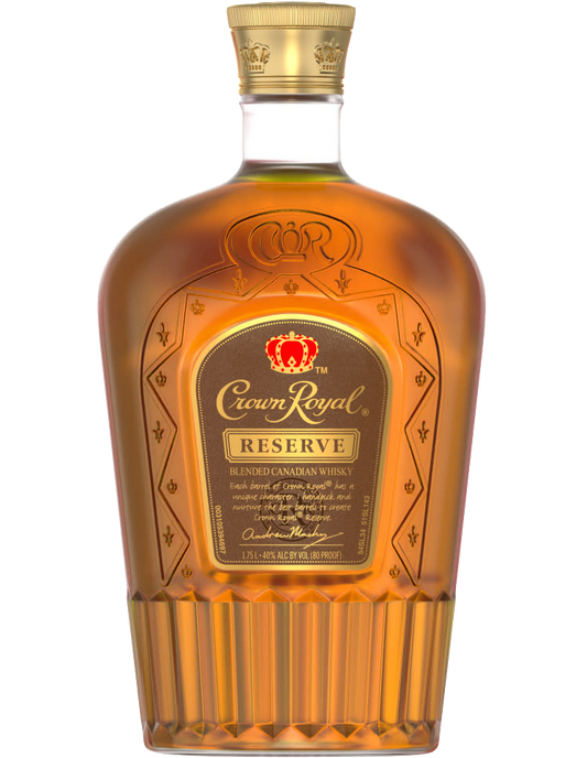 Crown Royal Special Reserve Canadian Whiskey 750ml bottle, elegantly displayed with its signature purple velvet bag. The bottle features intricate label detailing, highlighting the premium quality and craftsmanship of this finely blended Canadian whiskey