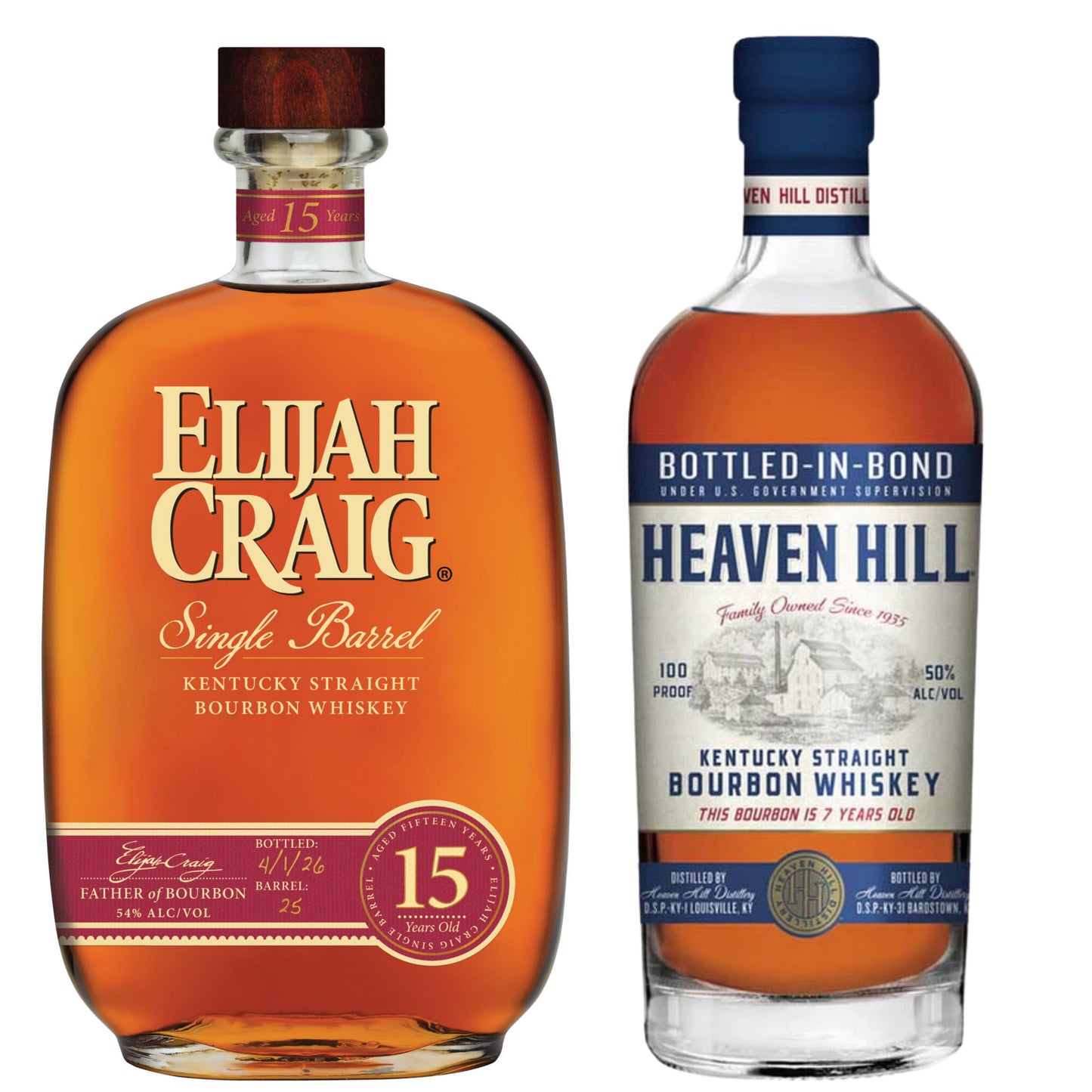 Elijah Craig Bourbon Single Barrel 15YR + Heaven Hill Bourbon 7YR 750ML