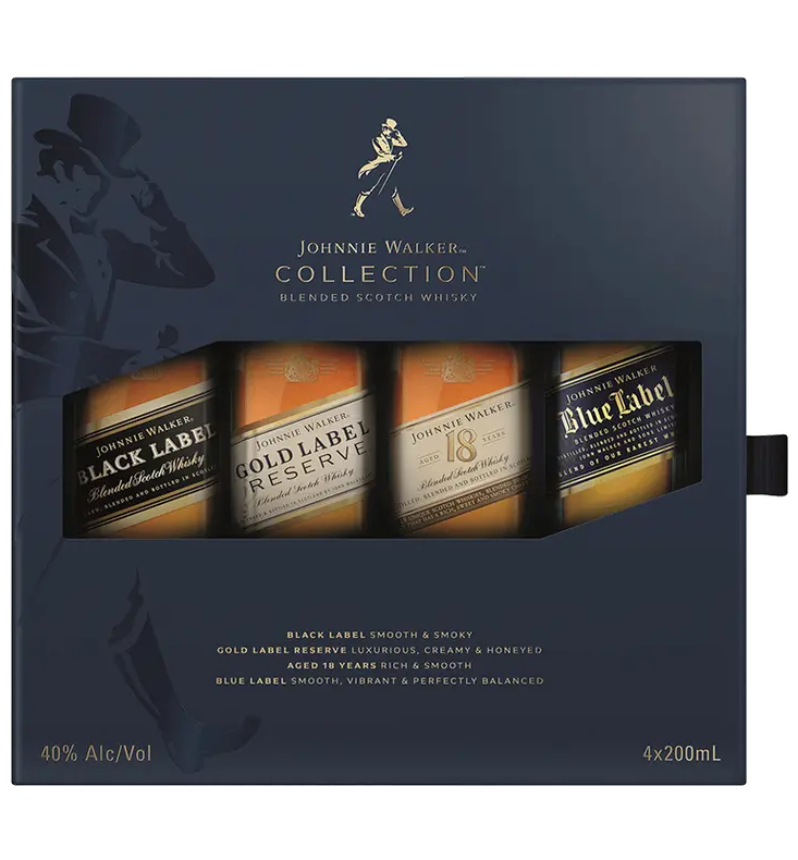 JOHNNIE WALKER SCOTCH BLENDED COLLECTION (BLU BLK GLD 18 ) 4X200ML Spirits