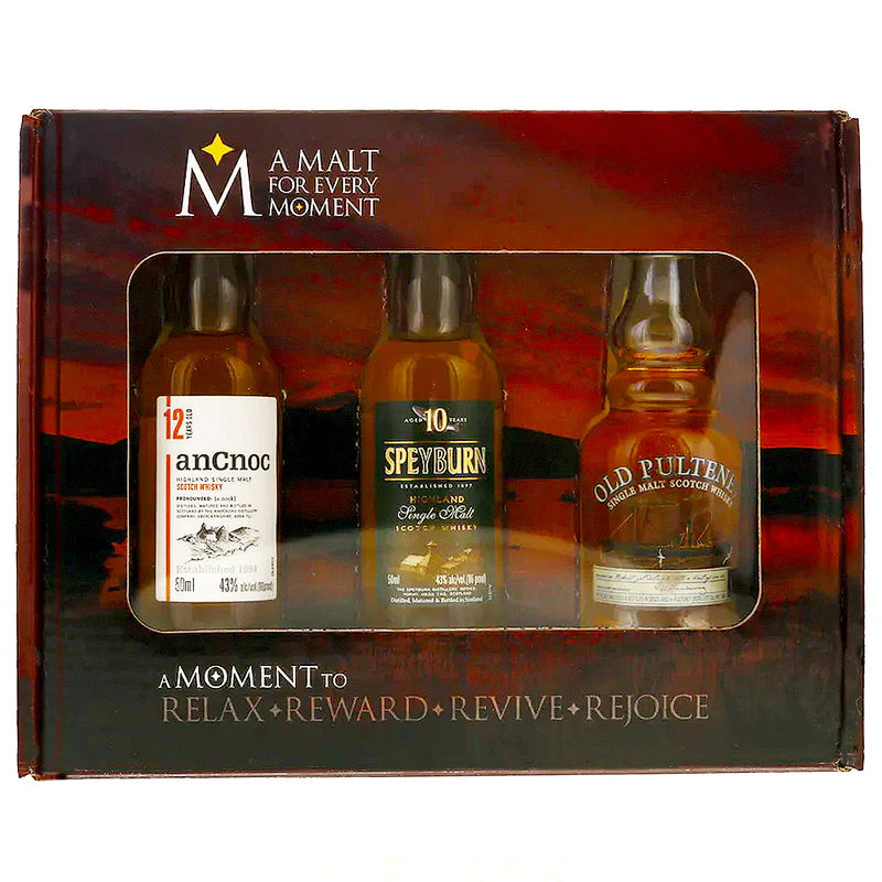 A MALT FOR EVERY MOMENT SCOTCH SINGLE MALTS (ANCNOC, SPEYBURN,OLD PULTENEY) 3X50ML Spirits