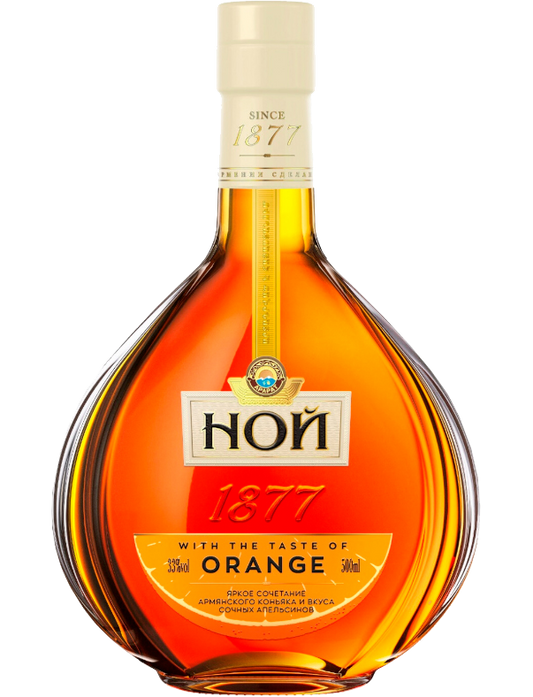 Premium NOY Brandy Orange Flavor bottle, 700ml, displaying its rich amber content and distinctive orange-accented label, reflecting Armenia's heritage.
