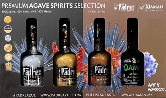 PADRE AZUL TEQUILA AND XIAMAN MEZCAL GIFT SET (1X SILVER, 1X REPOSADO, 1X ANEJO, 1X MEZCAL 4X50ML)