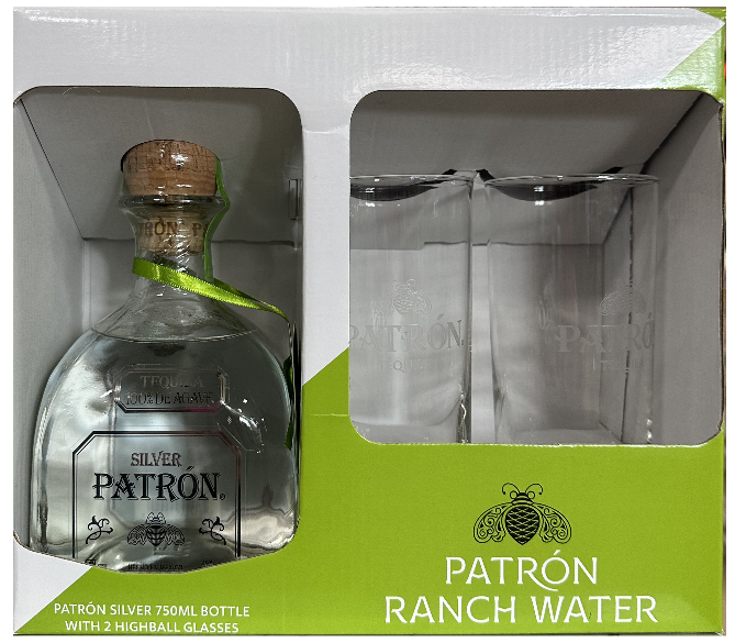 PATRON TEQUILA SILVER GIFT PACK W/ 2 GLASSES 750ML LIQ