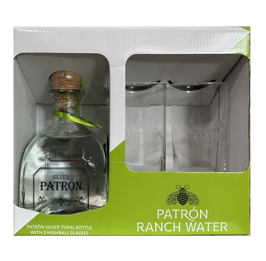 PATRON TEQUILA SILVER GIFT PACK W/ 2 GLASSES 750ML