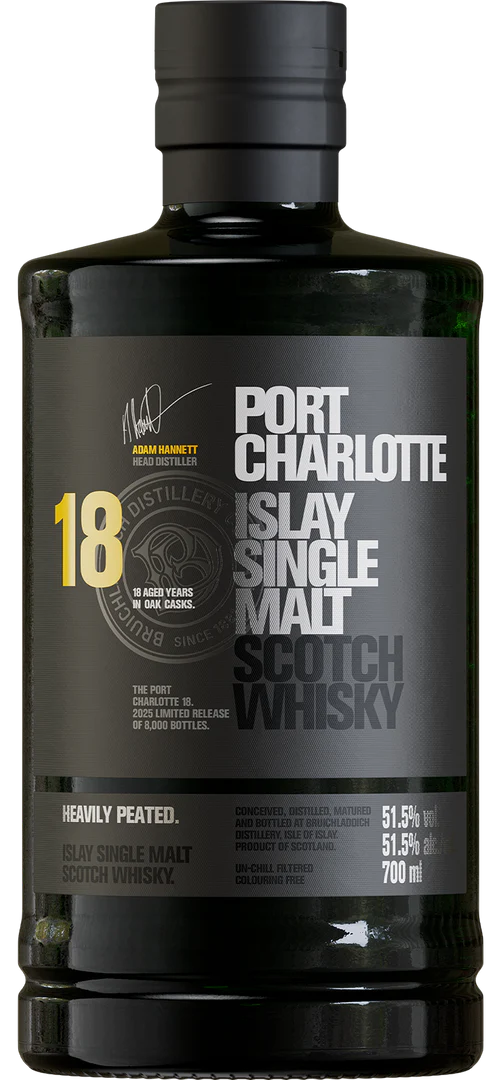 BRUICHLADDICH SCOTCH PORT CHARLOTTE SINGLE MALT ISLAY HEAVY PEATED 18YR 700ML LIQ