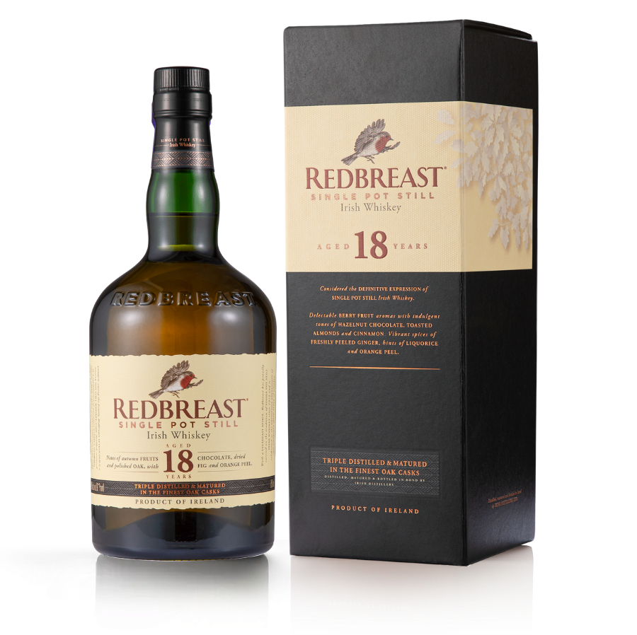 REDBREAST POT STILL IRISH WHISKEY TRIPLE DISTILLED AND MATURED IN FINEST OAK CASKS 18YR 750ML LIQ