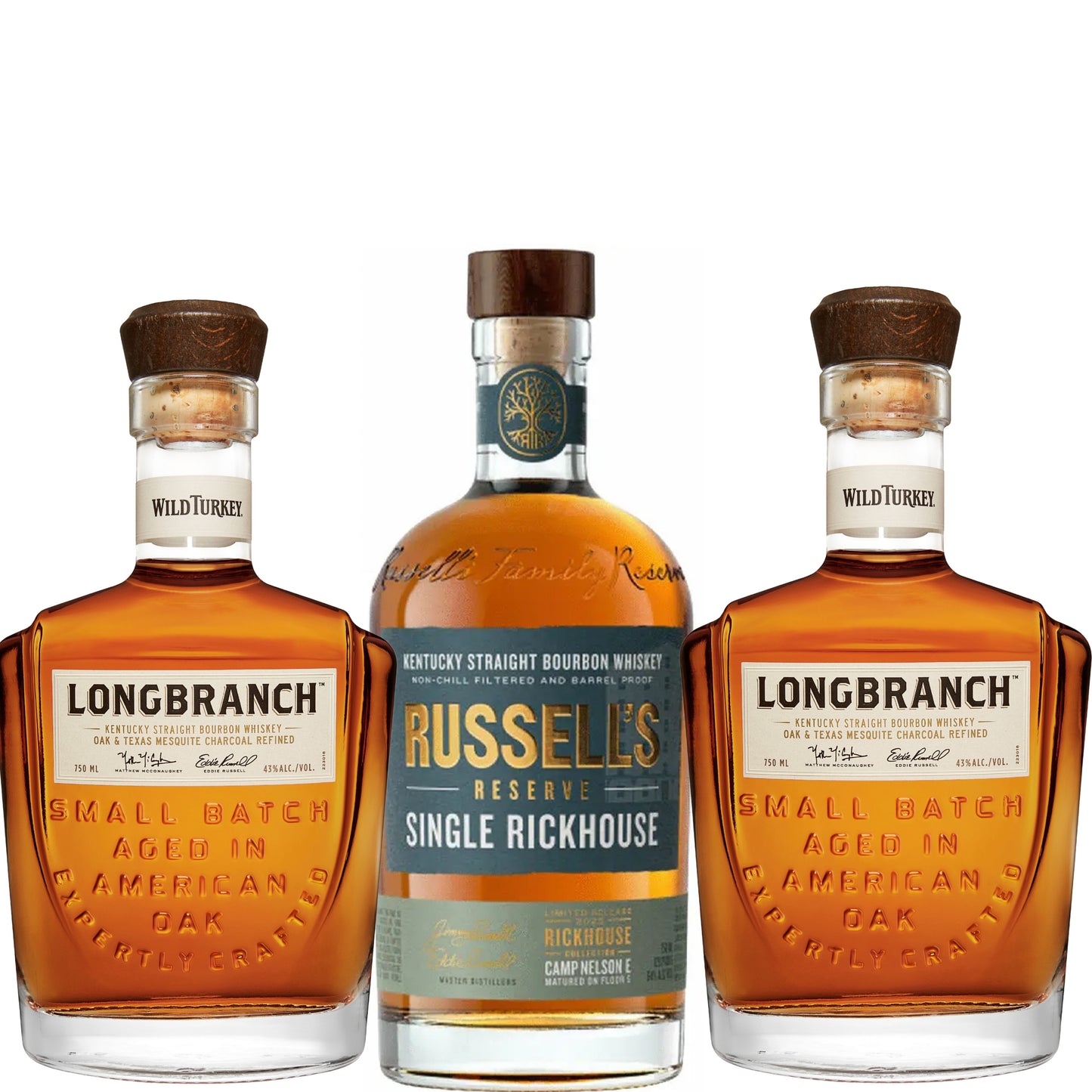 Russells Bourbon Rickhouse E + 2 Wild Turkey Bourbon Longbranch 750ML