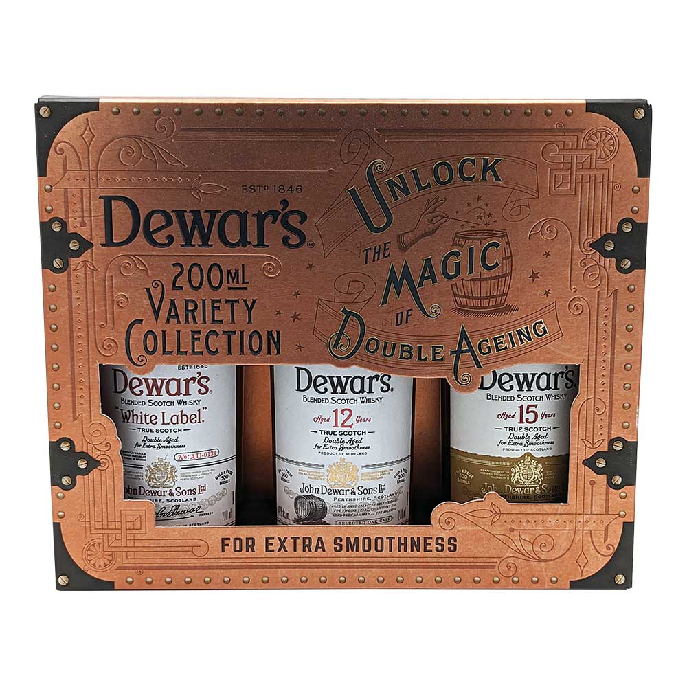 DEWARS SCOTCH BLENDED TRI PACK ( WHITE LABEL, 12YR, 15YR) 3X200ML
