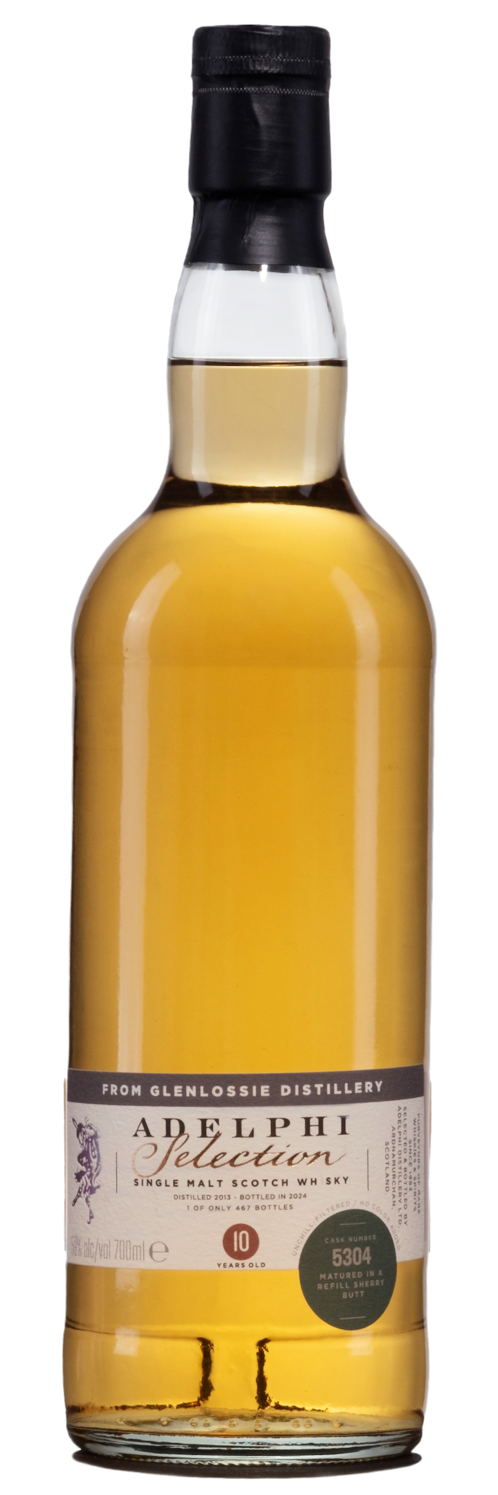 ADELPHI SCOTCH SINGLE MALT MATURED IN REFILL SHERRY BUTT FROM GLENLOSSIE DISTILLERY 10YR 700ML