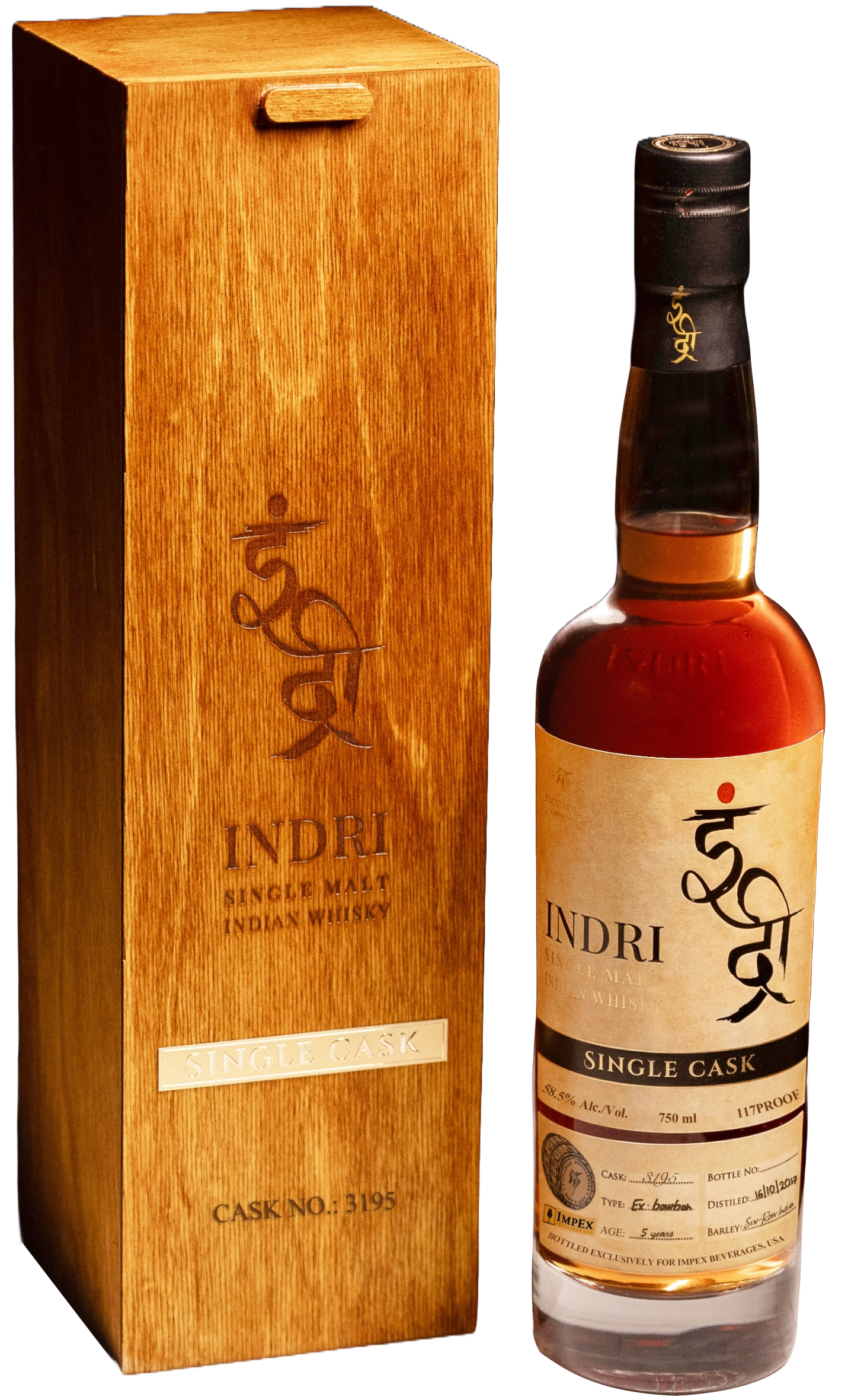 INDRI WHISKEY SINGLE MALT SINGLE EX RED WINE CASK 3195 INDIA 117PF 9YR 750ML LIQ