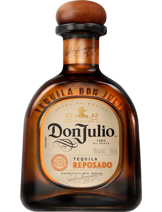 Elegant 750ML bottle of Don Julio Reposado Tequila, displaying its rich golden amber color through sleek clear glass. The sophisticated label features the Don Julio logo and 'Reposado' designation, set against a simple background to highlight its premium quality