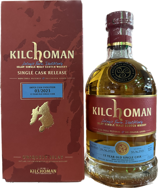 KILCHOMAN SCOTCH SINGLE MALT SINGLE CASK RELEASE IMPEX CASK EVOLUTION 03/2023 ISLAY 13YR 750ML LIQ