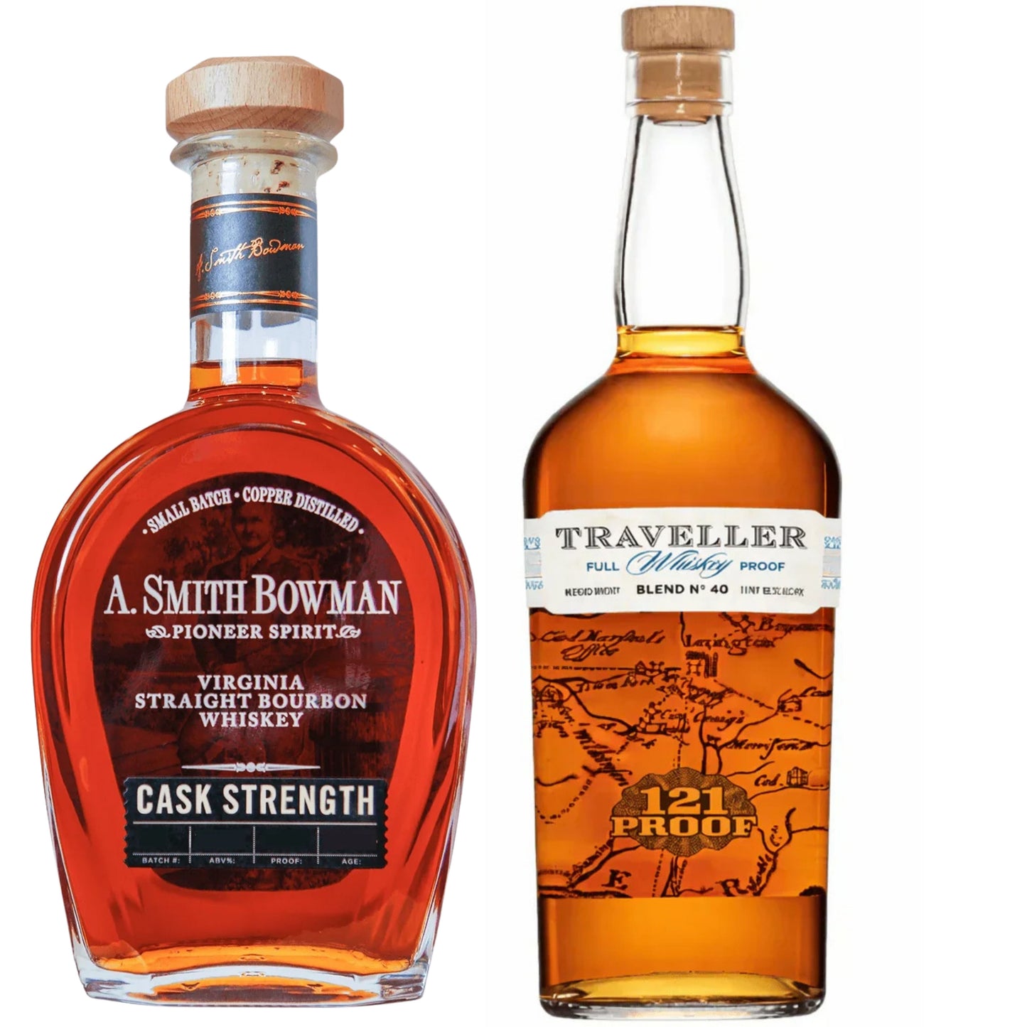A Smith Bowman Bourbon Cask Strength 10YR + Traveller Whiskey Full Proof 750ML