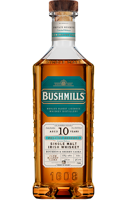 BUSHMILLS WHISKEY SINGLE MALT PLUM BRANDY CASKS PRIVATE RESERVE LIMITED RELEASE IRISH 10YR 750ML LIQ