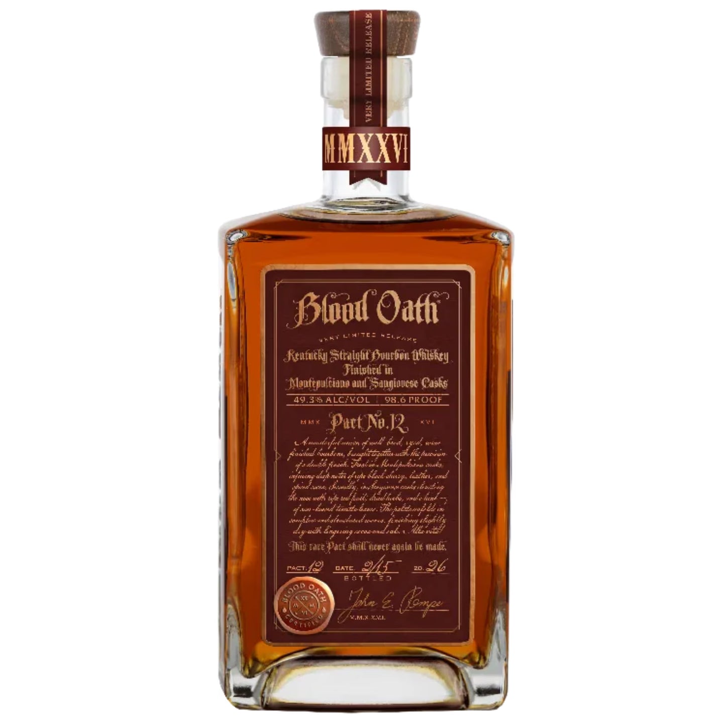 BLOOD OATH BOURBON PACT NO 12 FINISHED IN MONTEPULCIANO AND SANGIOVESE CASKS KENTUCKY 750ML LIQ