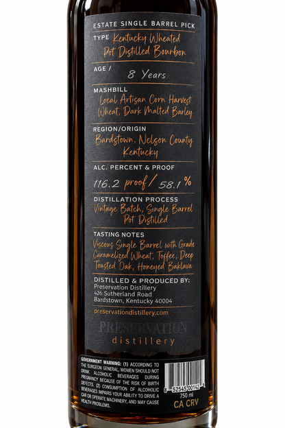PRESERVATION BOURBON SINGLE BARREL ESTATE POT DISTILLED KENTUCKY 750ML