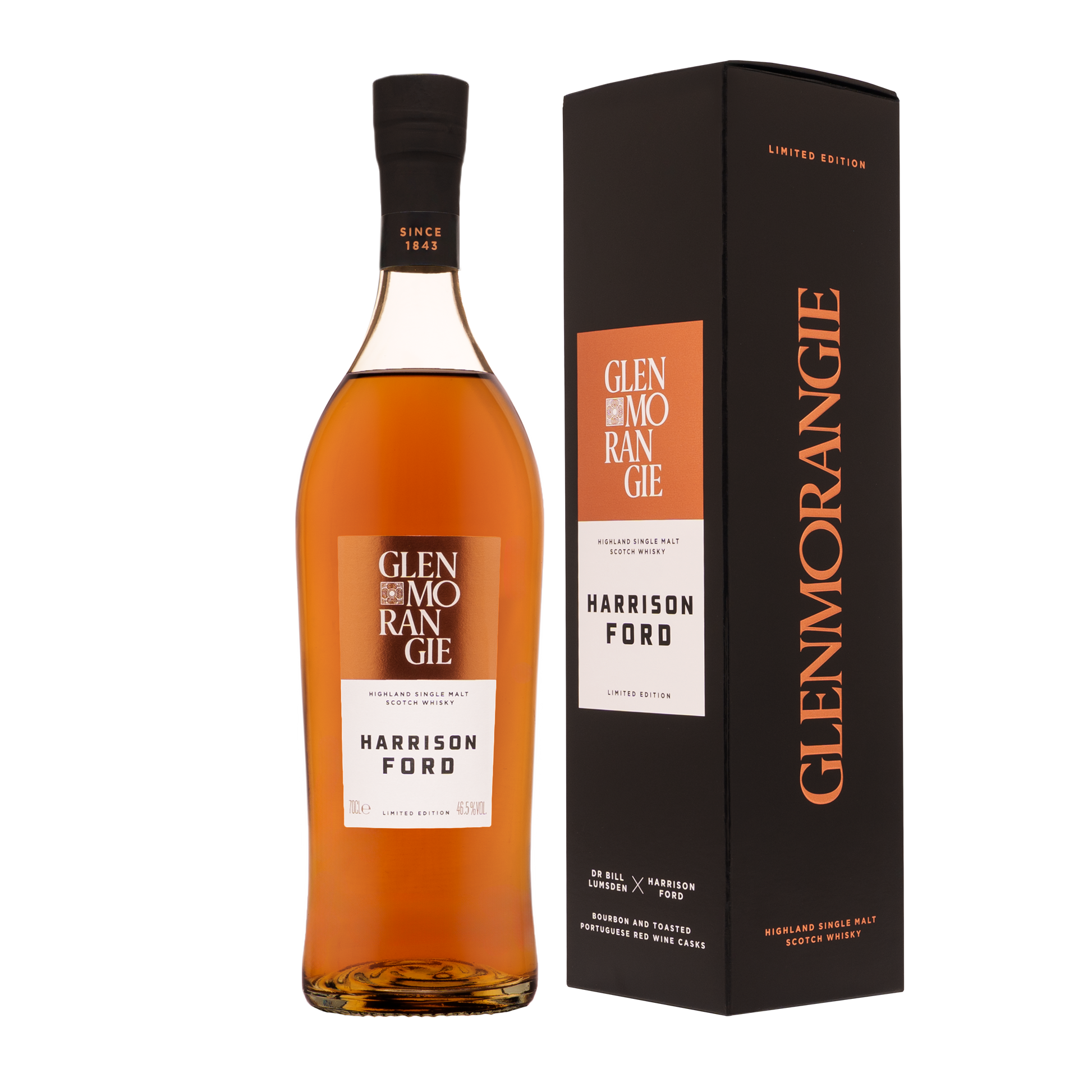 GLENMORANGIE HARRISON FORD SCOTCH SINGLE MALT LIMITED EDITION FINISHED IN BOURBON & TOASTED PORTUGUESE RED WINE CASKS 700ML LIQ