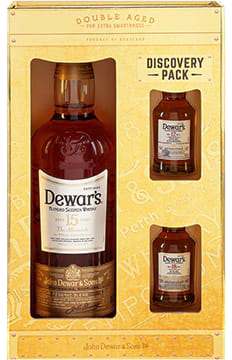 DEWARS SCOTCH BLENDED THE MONARCH DOUBLE AGED 15YR GIFT PACK W/ 2 50ML 750ML