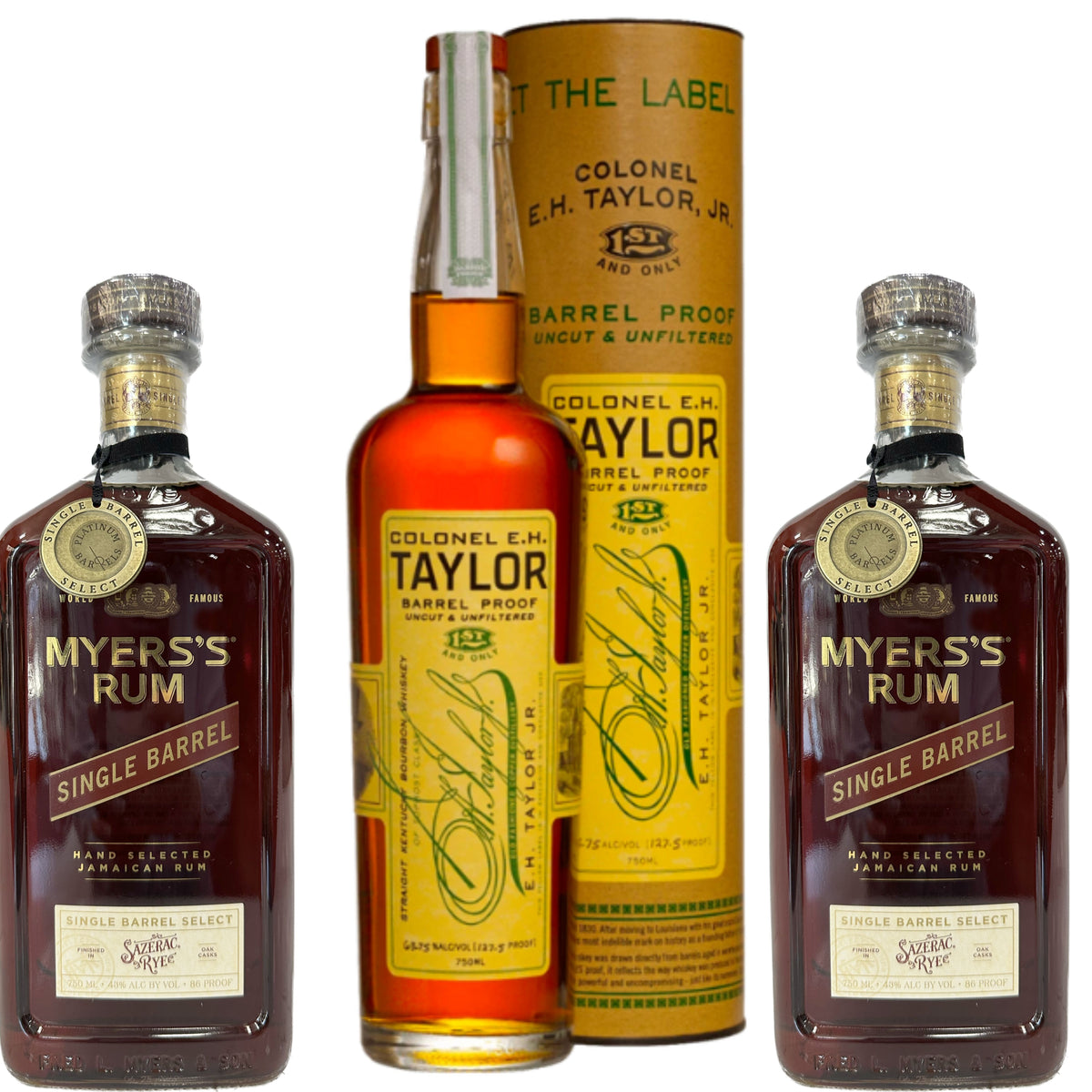 Colonel EH Taylor Bourbon Barrel Proof + 2 Myers Rum Sazerac Barrel Se ...