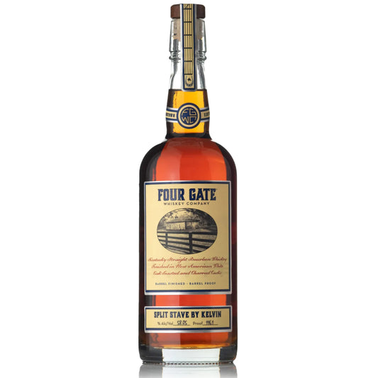 FOUR GATE BOURBON SPLIT STAVE BY KELVIN BARREL FINISHED BARREL PROOF KENTUCKY 750ML LIQ
