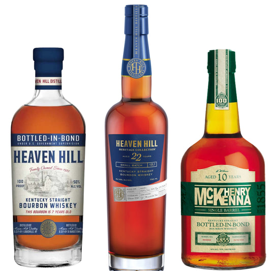 Heaven Hill Bourbon 22YR 750ML + Heaven Hill Bourbon 7YR 750ML + Henry McKenna Bourbon 10YR 750ML
