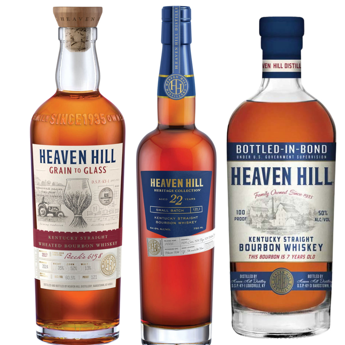 Heaven Hill Bourbon 22YR + Heaven Hill GtG Bourbon Wheated 2026 Edition + Heaven Hill Bourbon 7YR 750ML