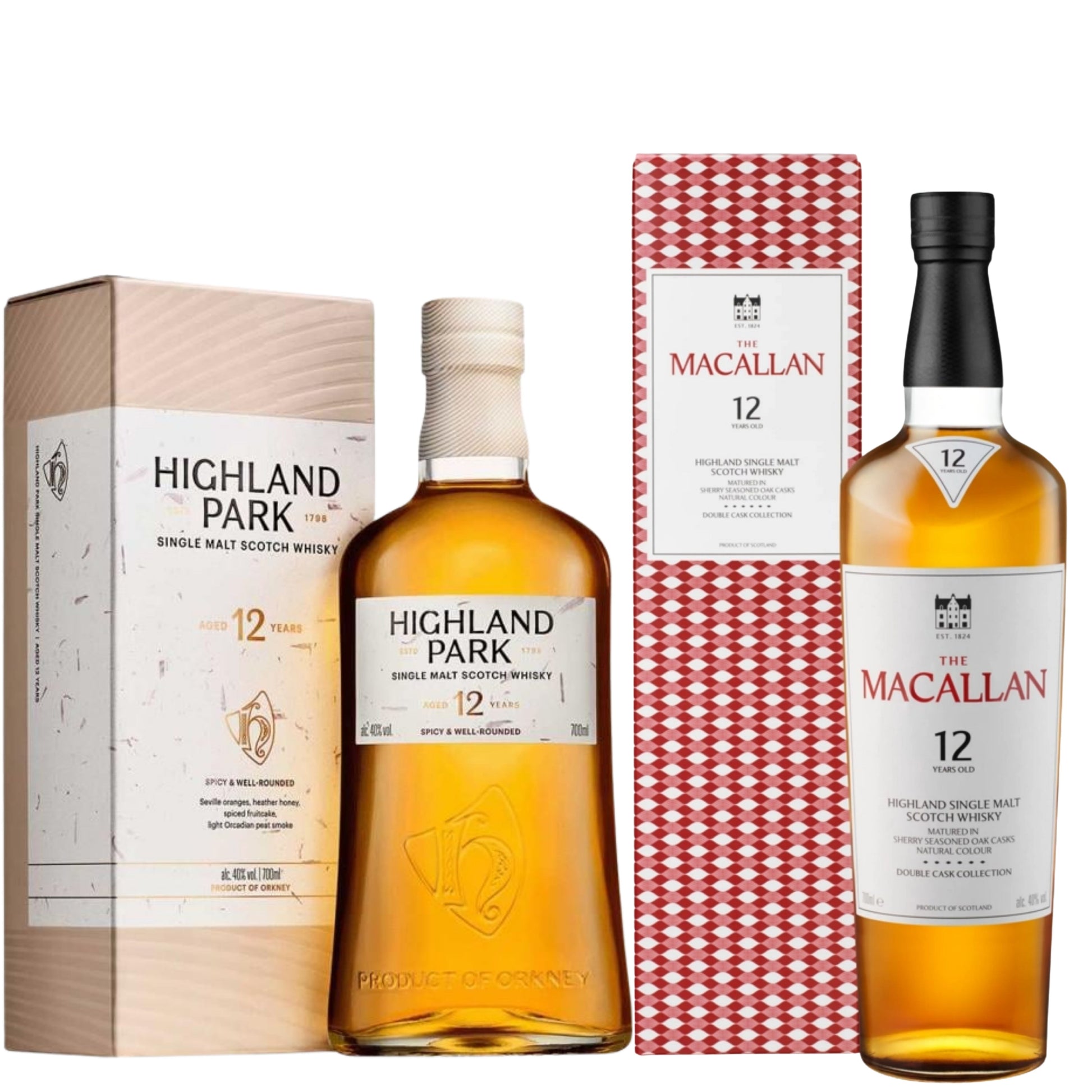 Macallan Scotch Double Cask 12YR + Highland Park Scotch Single Malt 12YR