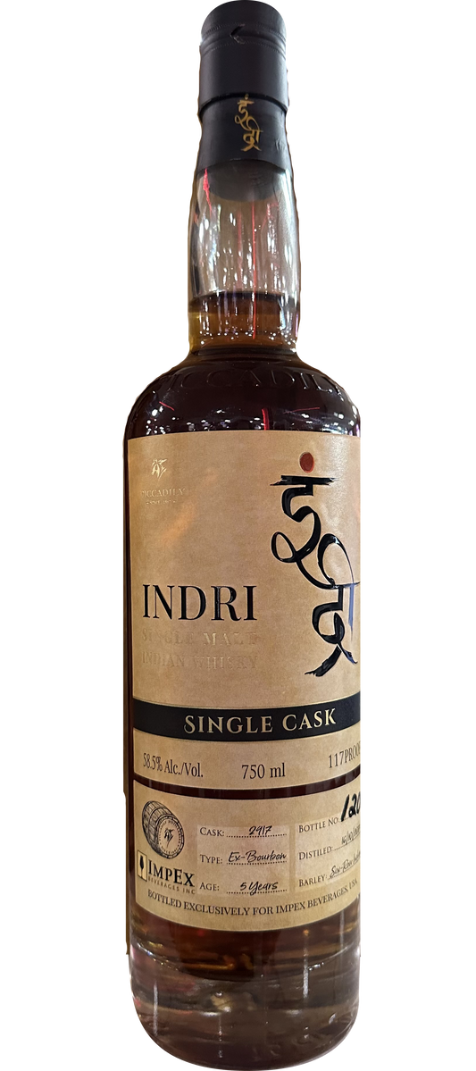 INDRI WHISKY SINGLE MALT EX BOURBON SINGLE CASK INDIA 5YR 750ML LIQ