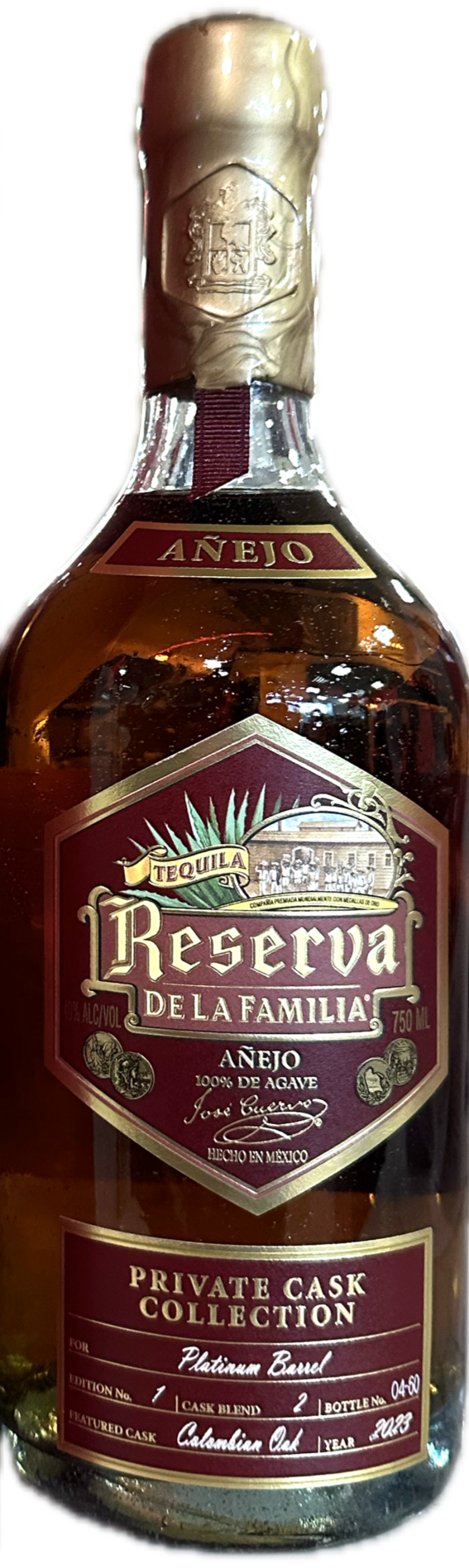 JOSE CUERVO TEQUILA ANEJO RESERVA DE LA FAMILIA PRIVATE PLATINUM BARREL SELECTION 750ML LIQ