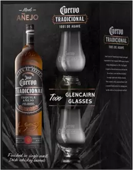 JOSE CUERVO TRADICIONAL TEQUILA ANEJO GFT PK W/ 2 GLENCAIRN GLASSES 750ML LIQ