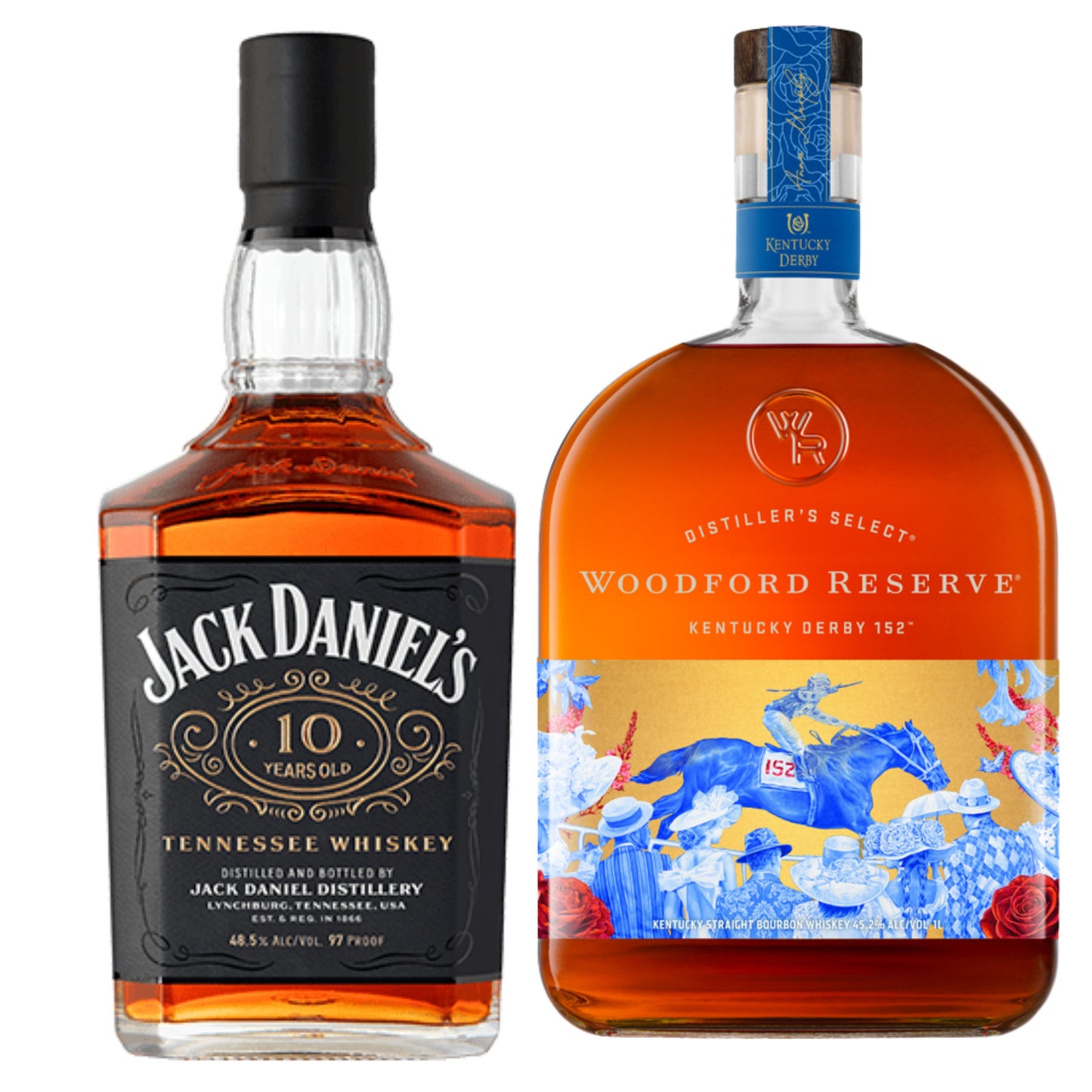 Jack Daniels Whiskey 10YR + Woodford Reserve Bourbon Derby 152 1LI