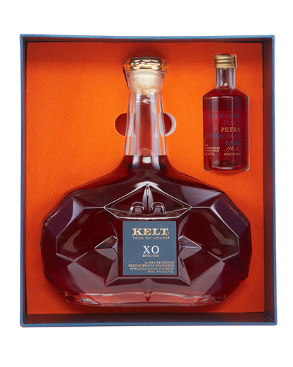 KELT COGNAC XO GRAND CHAMPAGNE TOUR DU MONDE GIFT BOX W/ 50ML PETRA FRANCE 750ML LIQ