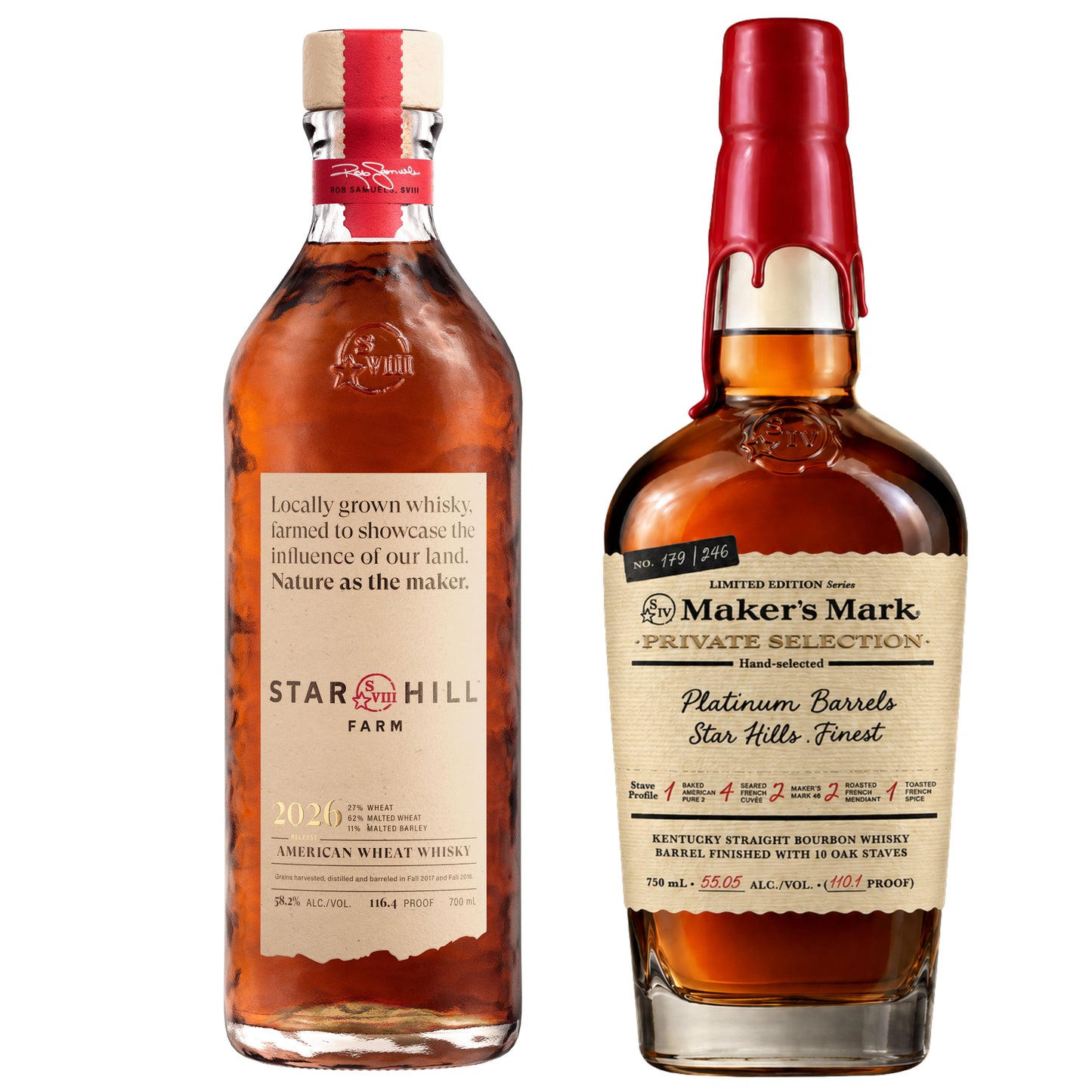 Star Hill Farm Wheat Whiskey 2026 +  Makers Mark Bourbon "Star Hills Finest" Private Barrel Select 750ML