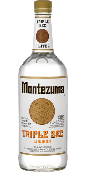 Image of Montezuma Liqueur Triple Sec 1L bottle, featuring a clear glass design with vibrant orange label, ideal for enhancing cocktail flavors.