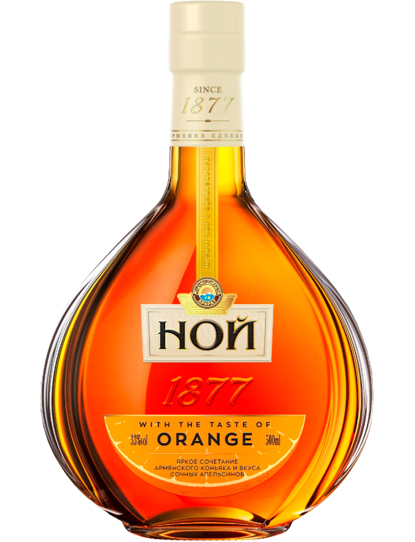 Premium NOY Brandy Orange Flavor bottle, 700ml, displaying its rich amber content and distinctive orange-accented label, reflecting Armenia's heritage.