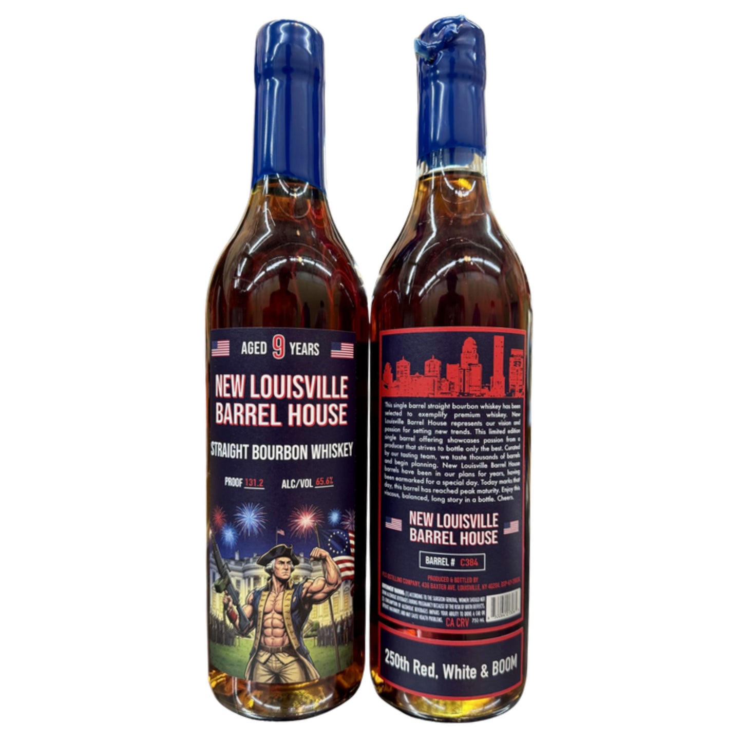 NEW LOUISVILLE BOURBON "250TH RED WHITE AND BOOM" BARREL 131.2PF KENTUCKY 9YR 750ML LIQ