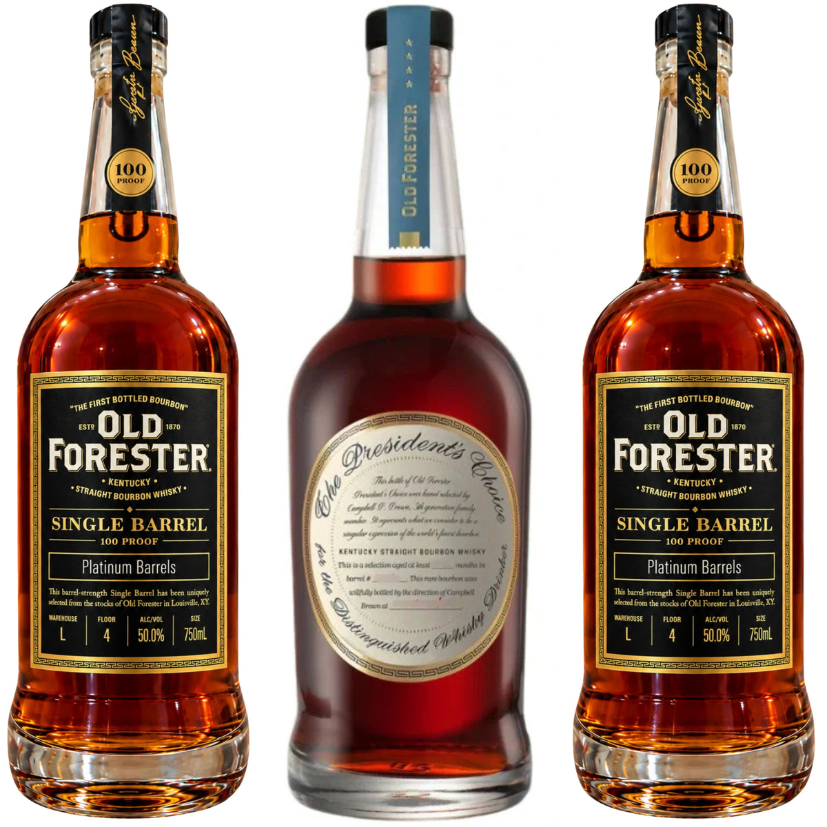 Old Forester Bourbon The Presidents Choice + 2 Old Forester Bourbon Private Single Barrel 100PF