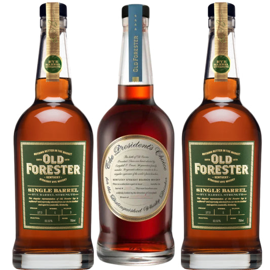 Old Forester Bourbon The Presidents Choice + 2 Old Forester Whiskey Rye Barrel Strength 750ML