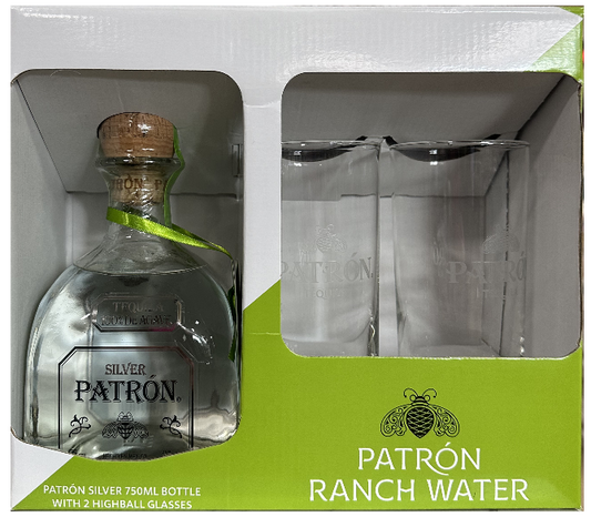PATRON TEQUILA SILVER GIFT PACK W/ 2 GLASSES 750ML LIQ