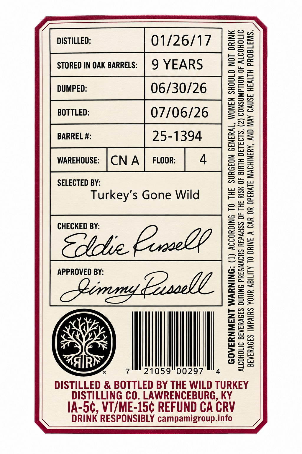 RUSSELLS RESERVE BOURBON SINGLE BARREL PRIVATE BARREL SELECTION 110PF KENTUCKY 9YR 750ML LIQ