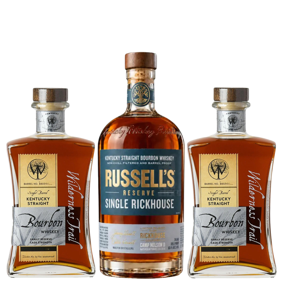 Russells Reserve Bourbon Single Rickhouse Camp Nelson D + 2 Wilderness Trail Bourbon Private Barrel 750ML