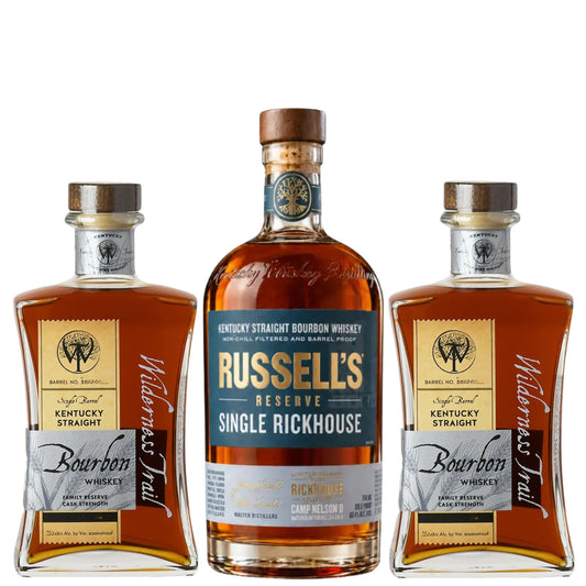 Russells Reserve Bourbon Single Rickhouse Camp Nelson D + 2 Wilderness Trail Bourbon Private Barrel 750ML