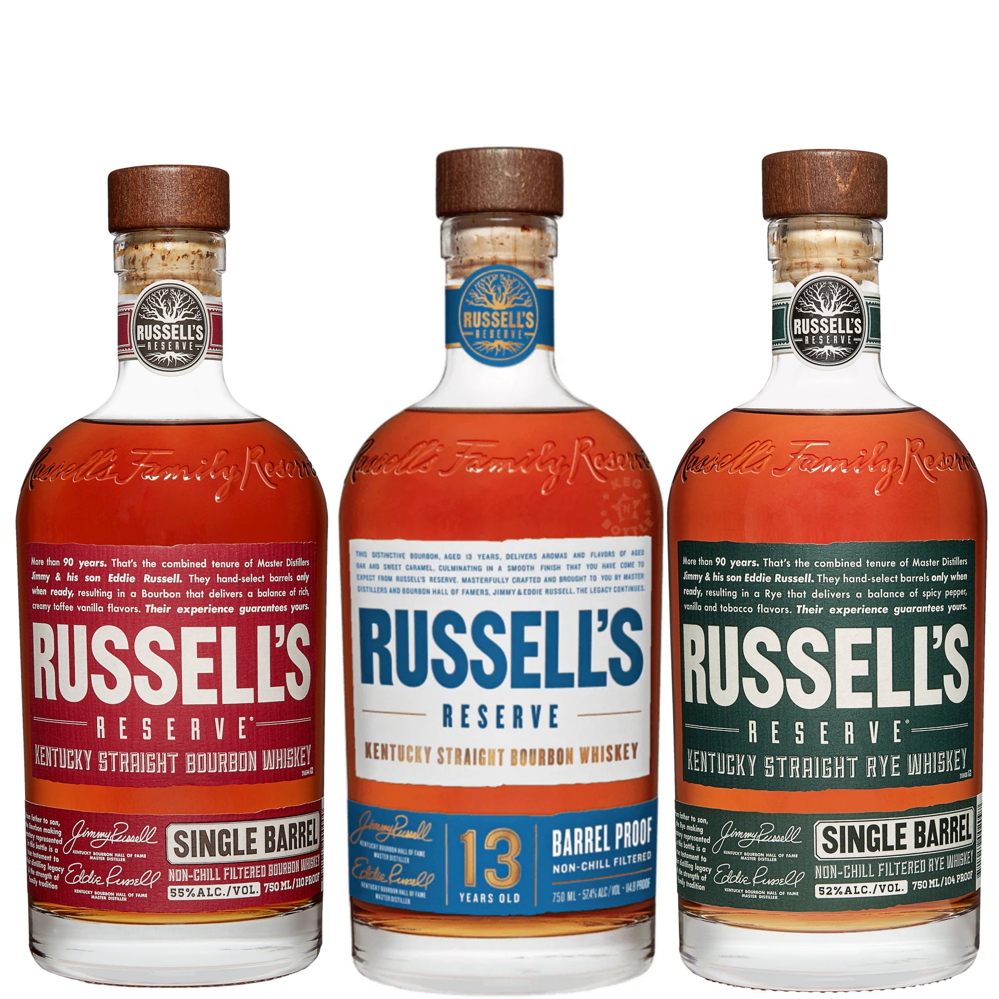 Russell's Reserve 13YR 2025 Edition + Russells Single Barrel Bourbon + Russells Single Barrel Rye