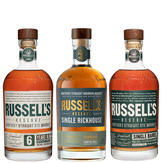Russells Bourbon Rickhouse Camp Nelson E + Russells Whiskey Rye 6YR + Russells Whiskey Single Barrel Rye 104PF