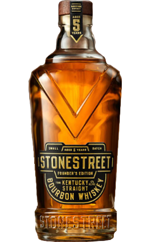 Stonestreet Bourbon Kentucky 750ml bottle on a wooden table. The bottle features a classic design with a dark amber liquid visible through the glass, accentuated by a label that highlights its Kentucky origin and premium quality.