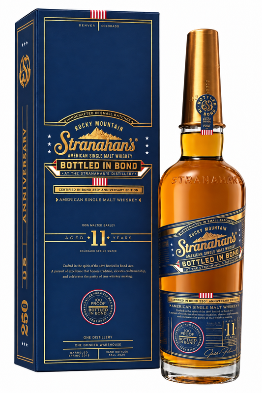 STRANAHANS WHISKEY MOUNTAIN ANGEL SINGLE MALT 250TH ANNIVERSARY BOTTLE IN BOND COLORADO 11YR 750ML LIQ