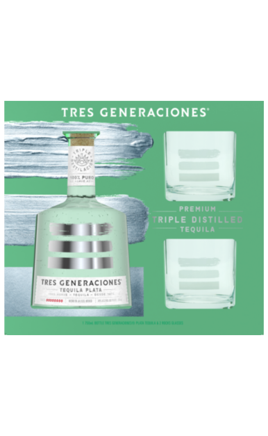 TRES GENERACIONES TEQUILA PLATA GFT PCK W/ 2 GLASSES 750ML LIQ