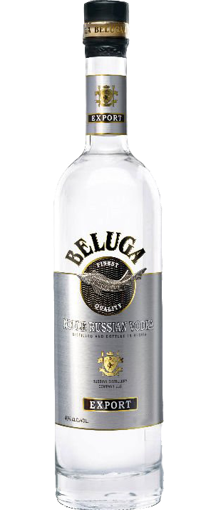Image of BELUGA Noble Vodka 750ML bottle. The sleek, transparent bottle features a clean, sophisticated design with a silver cap and the iconic beluga fish emblem, showcasing its premium Russian origin and purity