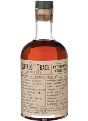 375ml bottle of Buffalo Trace Experimental Sorghum & Peas Whiskey aged in American Oak, highlighting its unique blend and premium craft.