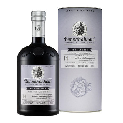 BUNNAHABHAIN SCOTCH SINGLE MALT RUBY PORT CASK FINISH FEIS ILE 2024 14YR 700ML LIQ